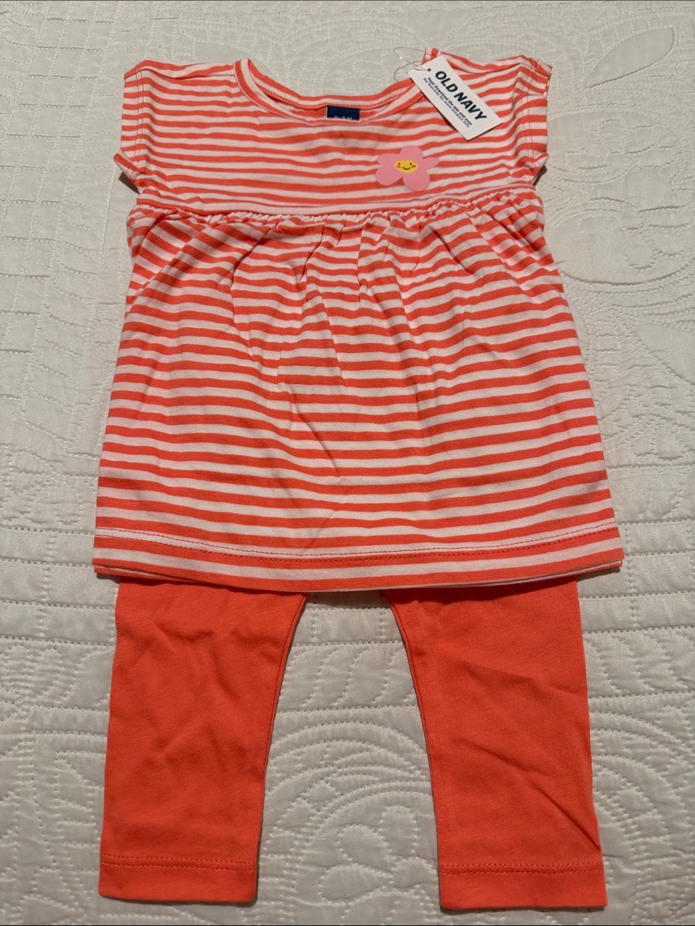 Old Navy Coral and White Striped Baby Tunic with Coral Leggings Set